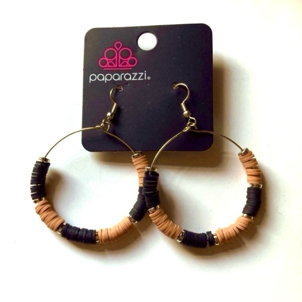 NWT Black and Brown Dangle Hoop Earrings